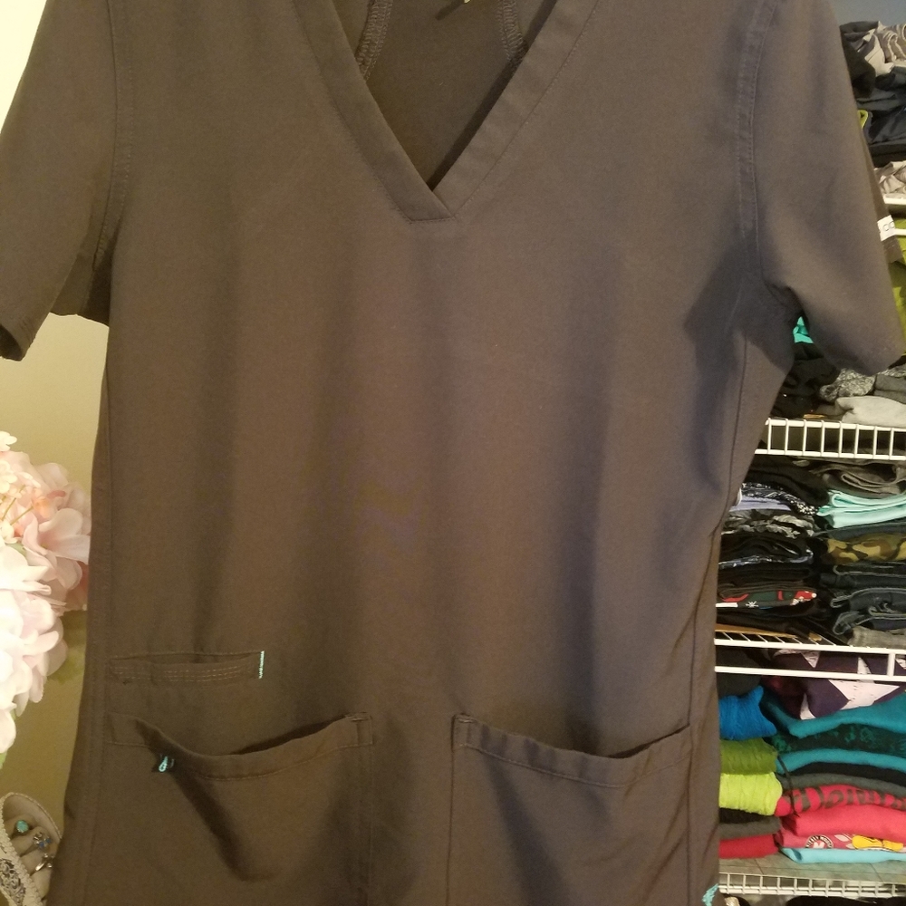 XS chocolate brown med couture energy scrub tops
